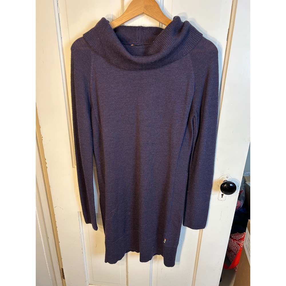 Smartwool Granite Falls Merino Wool Cowl Neck Sweater Dress Plum Purple Medium